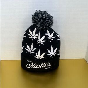 Hustler Hollywood Black and White Pom-Pom Beanie